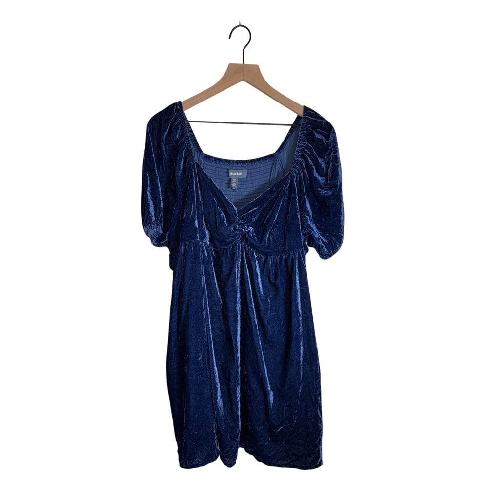 MODCLOTH Velvet Party Wedding Guest Ruched Navy Blue Textured Mini Dress 1X
